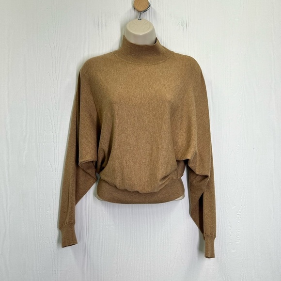 H&M - Tan Mock Neck Bat Wing Long Sleeve Lightweight Comfortable Sweater SZ XS - Picture 2 of 11